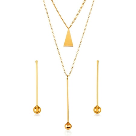 - Gold Tone Bar Ball Drop Charm Necklace and Earrings Jewelry Set