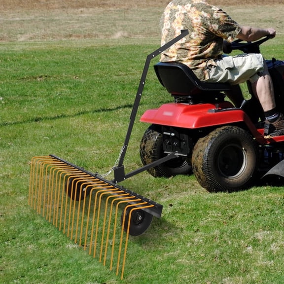 RIGMEC 60" ATV Tow Behind Lawn Rake Durable Corrosion Resistant Steel Pine Straw Rake