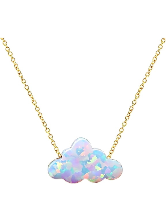 Opal Cloud Pendant Necklace for Women - Blue White Tiny Imitation Opal Clavicle Chain Jewelry