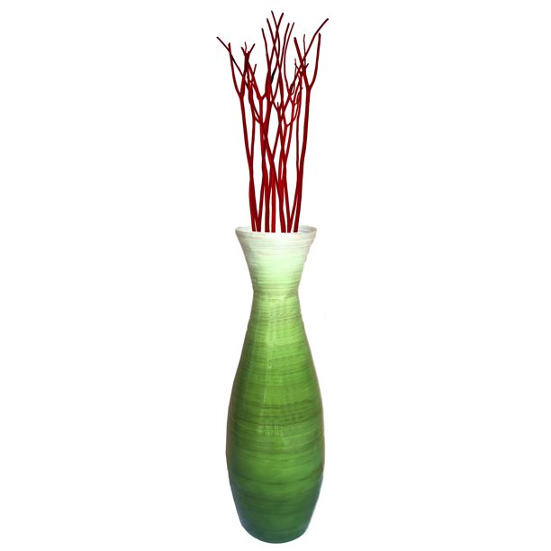 24" Tall Bamboo Floor Vase, Glossy Green