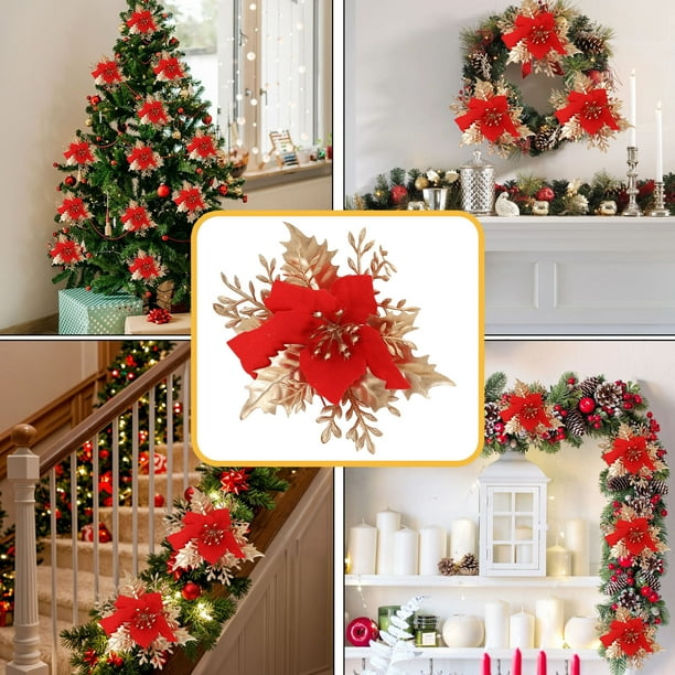Pcs Simulation Flowers, Christmas Tree Decoration, Cloth Material Simulation Flowers, For Weddings Parties Halls Decorations Holiday Gifts, High Quality, Foldable, Portable, Lightweight,