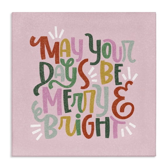 Stupell Industries Contemporary Pastel Merry & Bright Phrase Canvas Art, 17 x 17, by Sarah Hickman
