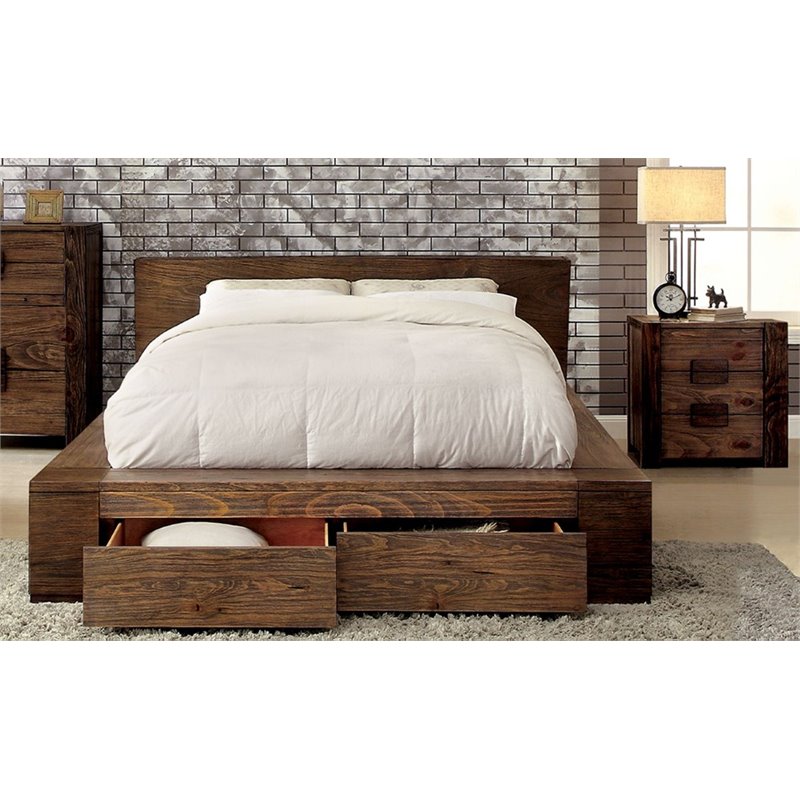 FOA Elbert I 2pc Natural Solid Wood Storage Bedroom Set Queen