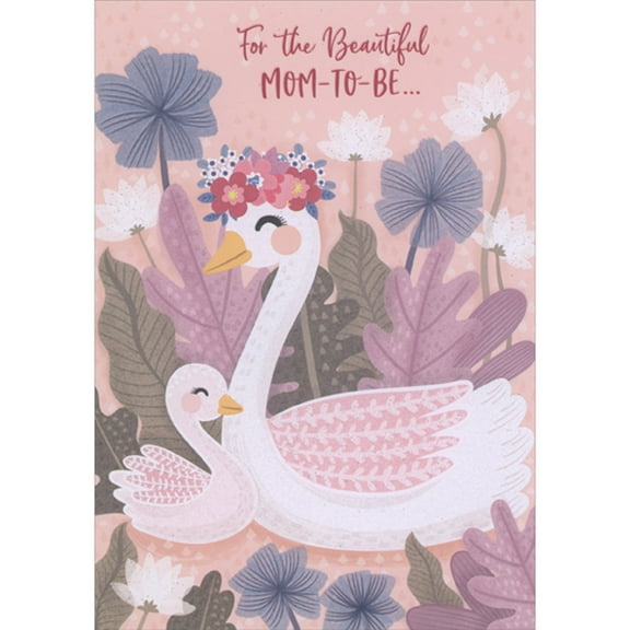 Designer Greetings For the Beautiful Mom-to-Be: Swan with Floral Headpiece and Baby Swan Mother's Day Card