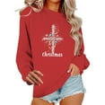 thumbnail image 2 of SYMOID women's red christmas cross sweatshirt, cotton oversized crewneck with festive graphic for ch-ch holiday casual,Size S, 2 of 6
