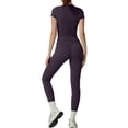 thumbnail image 4 of NMMUED Womens Two Piece Workout Sets Slim Fit Short Sleeve Shirt High Waist Leggings Yoga Outfits Matching Gym Set Dark Purple XL, 4 of 8