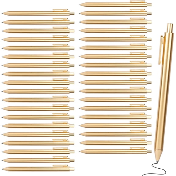 Gold Metallic Slim Click Ballpoint Pens, Retractable Ballpoint Black Ink Medium Point