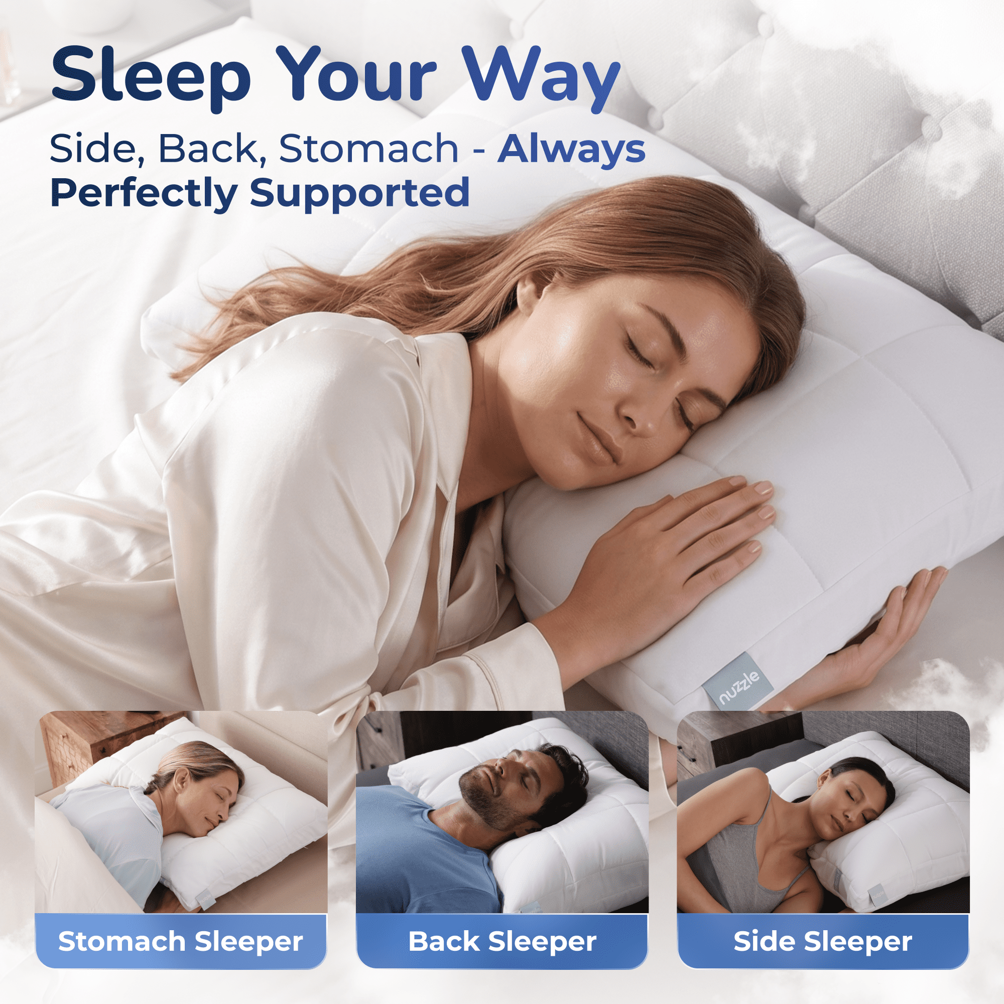 Nuzzle, Adjustable Bed Pillow, 3-in-1 Support, Standard Size