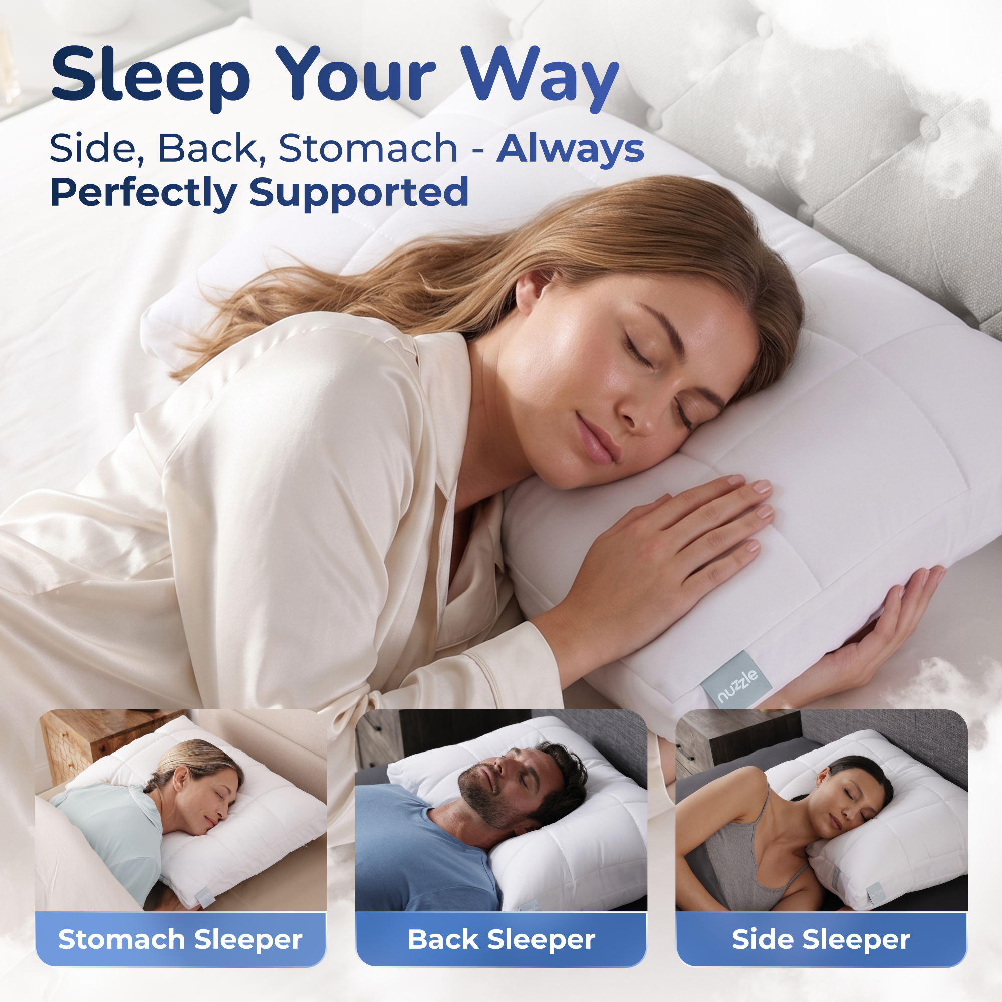 Nuzzle Adjustable Bed Pillow, Standard Size, White photo 4