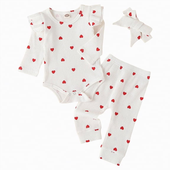 UAYOTSE Baby Girl Clothes Outfits Romper Pants Cute Bow Headband Hat Sets for Baby Girls,Sizes 6-9 Months