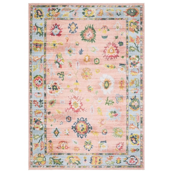 ROW by Oriental Weavers Addison ADD01 - Machine Washable - Flat Weave - Printed Area Rug - 6'7" x 9'2" - in Pink/ Blue - Traditional Style, Bedroom, Dining Room