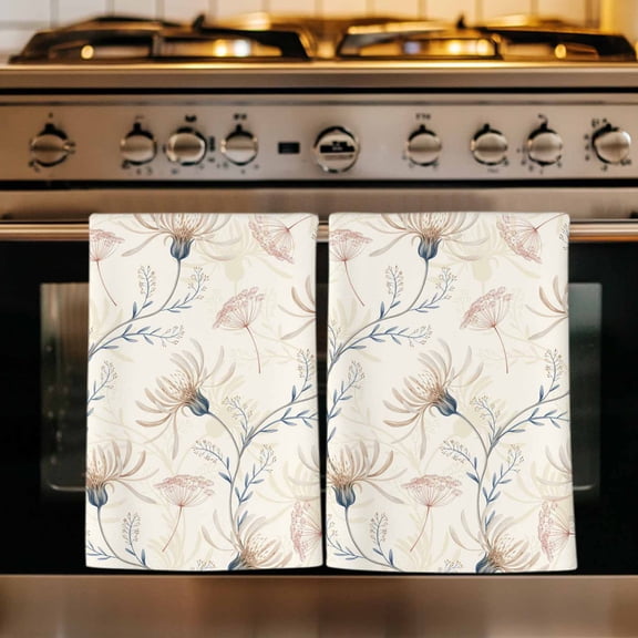 Beige Flowers Kitchen Towels Set of 1, Watercolor Farmhouse Botanical Floral Absorbent Dish Towels for Kitchen, Microfiber Hand Towel, Quick Drying Tea Towel for Cleaning Decorative Dishcloths