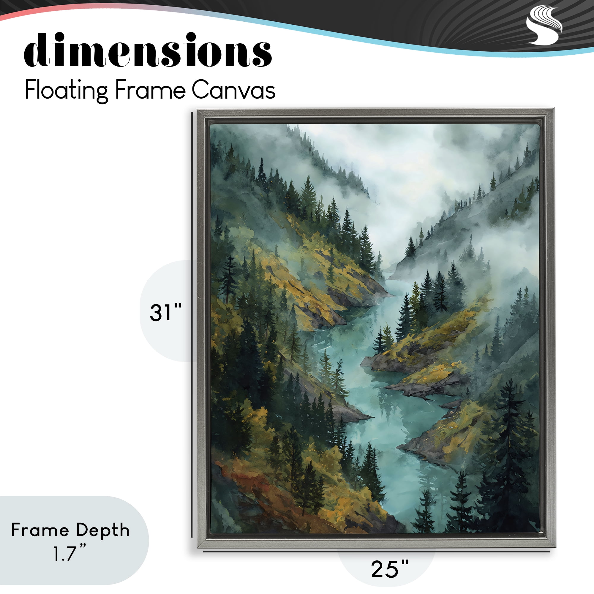 Stupell Industries Turquoise Mountain River Bends Gray Framed Floater Canvas Wall Art, design by Franklyn Gregory