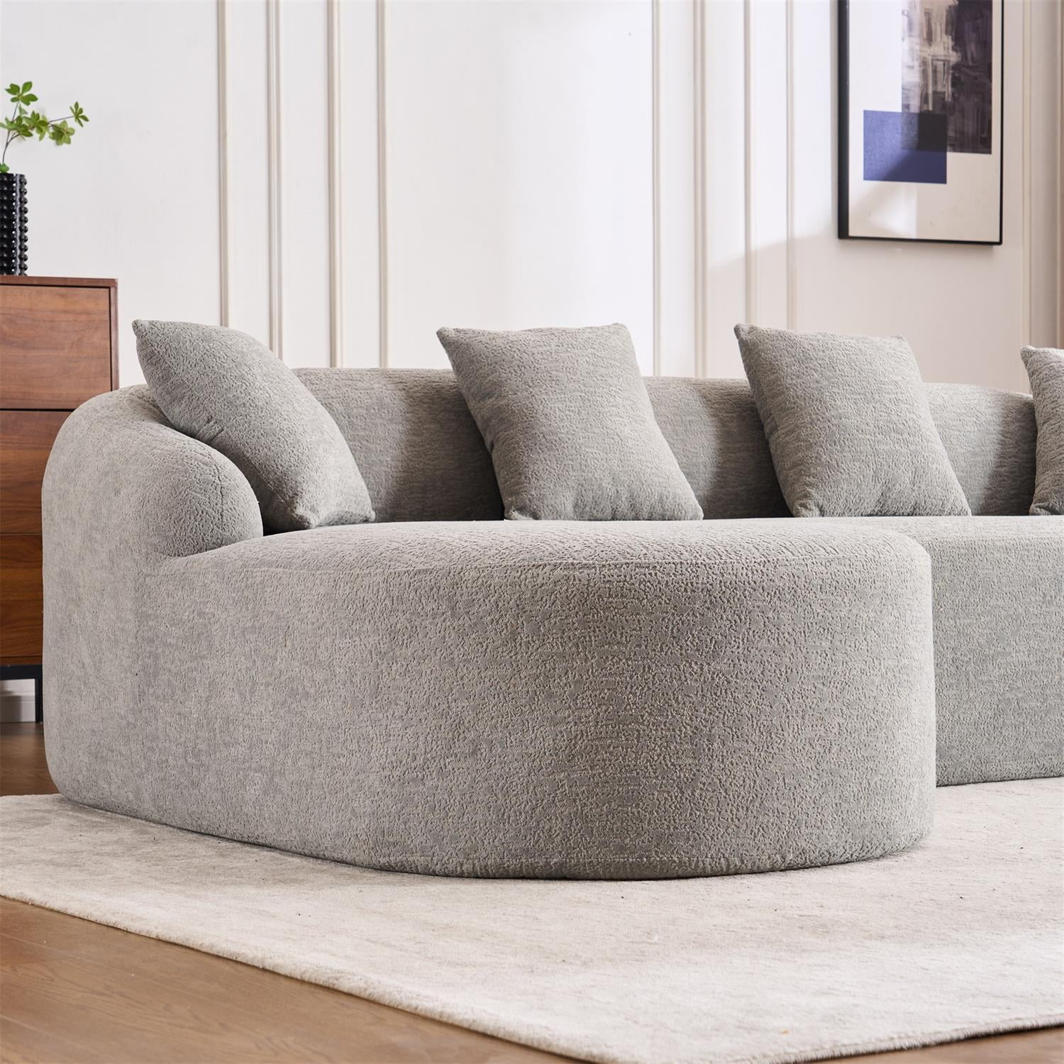 Demi Bonn 98" Cozy L-Shape Sectional Sofa with Curved Chaise, High-Density Foam, Chenille Modular Couch for Living Room, Supports 900 lbs, Gray