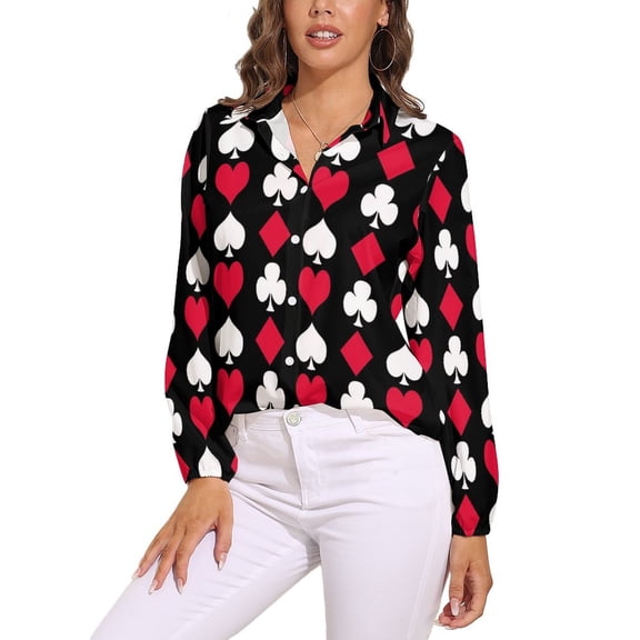 Playing Card Suits Inverted Long Sleeve Blouse Woman Streetwear Casual Shirts Summer Oversize Woman Streetwear Clothing Birthday Present