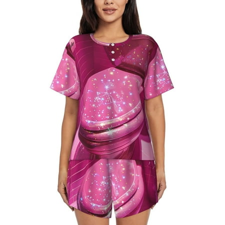 Ocsxa Sparkling Pink Toilet Print Women s Short-Sleeved Pajama Set Pajamas 2 Piece Short Sleeve Sleepwear Set Summer Pajamas Set Lounge Sets 2-Piece Pj-X-Large