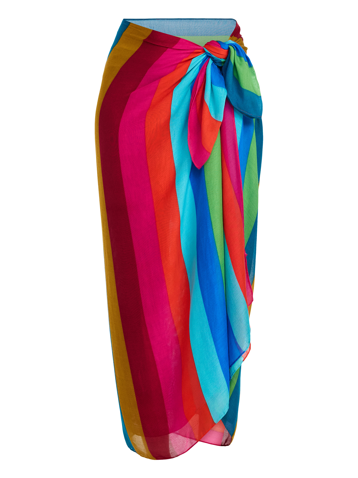 Time and Tru Women's Printed Pareo, One Size, Swim Stripe Red Delight