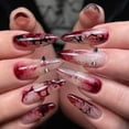thumbnail image 3 of Tryvkinvive 24PCS Medium Almond Press On Nails,Nude Red Ombre Drip Crackle Rhinestone Fake Nails,Reusable Full Cover Glue On Nails for Women Gothic Halloween Party, 3 of 7