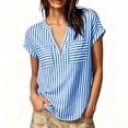 thumbnail image 3 of VBVC Women's Striped V Neck Tops , Summer Casual Loose Blouses For Women,Ladies' Dolman Sleeve Tunic Shirts with Pockets,Blue,S-2XL, 3 of 10