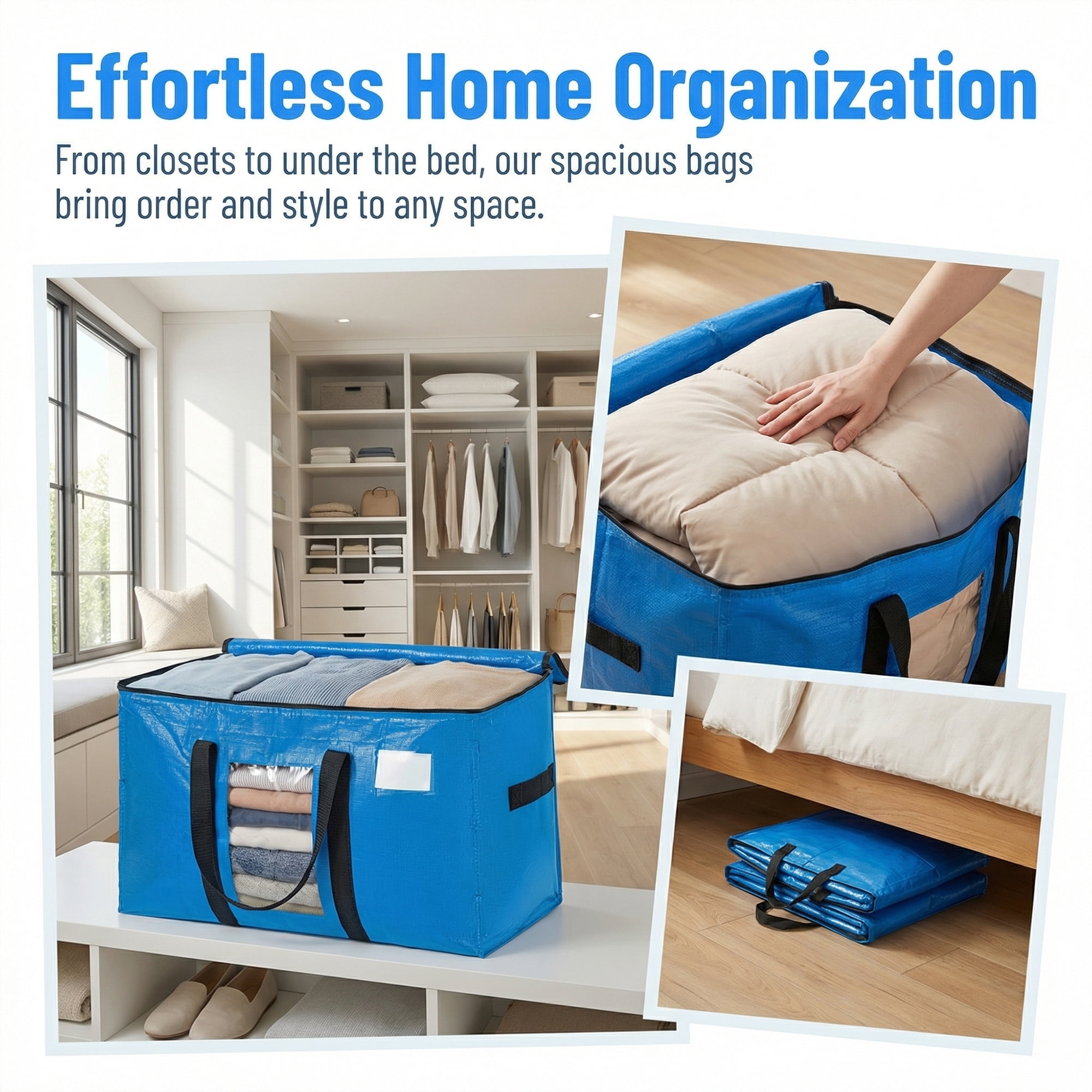 Unique Bargains Storage Bags for and Closet with Handles Blue 27.56"x13.78"x16.54"