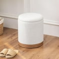 thumbnail image 3 of Round Storage Ottoman for Living Room, Small Velvet Vanity Stool with Light-Ebony Grim, White, 3 of 8