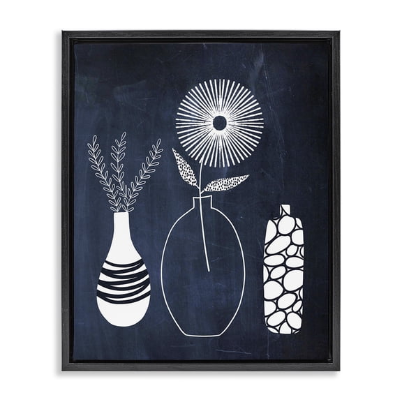 Stupell Industries Modern Geometric Plant Doodles Black Floating Frame Canvas Art, 17 x 21, by Lisa Nohren