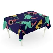 KDAGR Pattern Angry Shark Sea Life Fish Abstract Aquarium Tablecloth Table Desk Cover Home Party Decor 52x70 inch