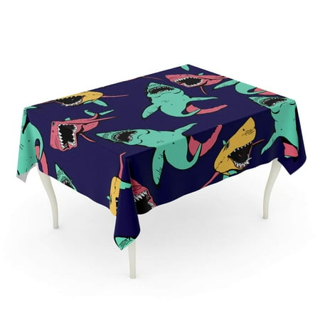 KDAGR Pattern Angry Shark Sea Life Fish Abstract Aquarium Tablecloth Table Desk Cover Home Party Decor 52x70 inch