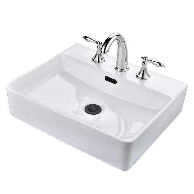 Aquaterior Rectangle Ceramic Sink Bathroom Countertop Basin with Faucet Drain
