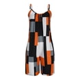 thumbnail image 5 of Plus Size Overall Shorts For Women Crew Neck Sleeveless Print Halter Romper Summer Trendy Jumpsuit With Pockets (XL, Orange), 5 of 6