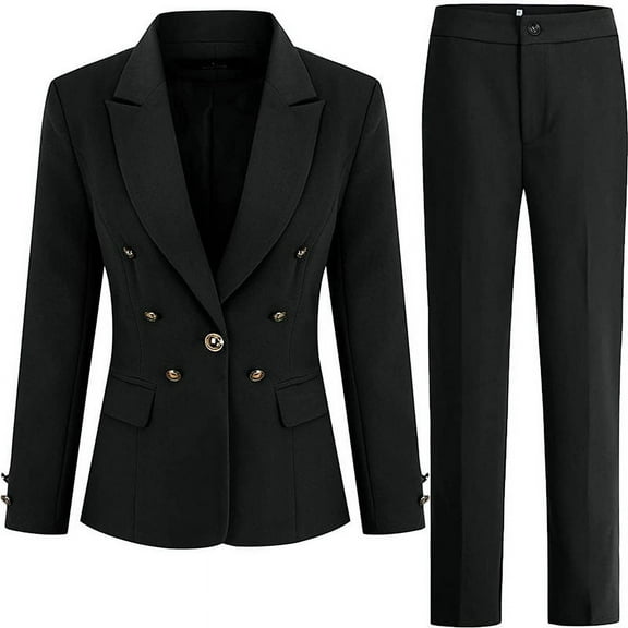 Bright Black Youthful High-quality two-Piece Suit Set Business Suit Blazer Office Lady Women Jacket and Ankle-Length Trouser