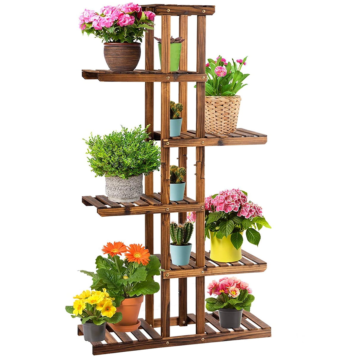 Wooden Flower Stands,Plant Stand,Yanvan 4-Layer Wooden Flower Stands Rolling Flower Plant Display Shelf Storage Rack