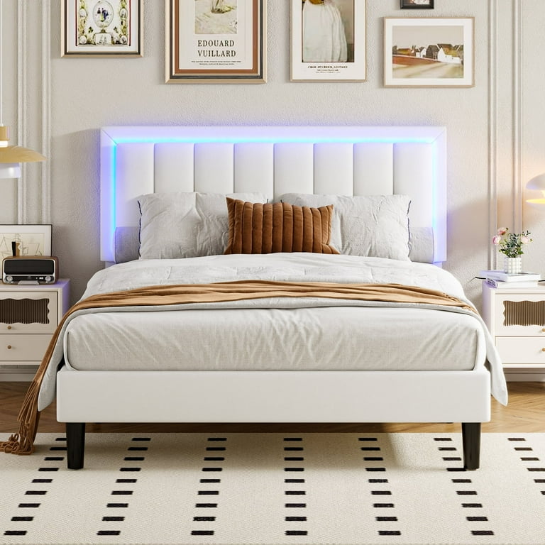 White queen bed with led lights discount