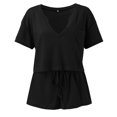 thumbnail image 6 of MuXiKeJi Clothes Women's Summer 2 Piece Outfits V-Shaped Lapel Tops and Drawstring Shorts Textured Lounge Vacation Sets with Pockets, 6 of 8