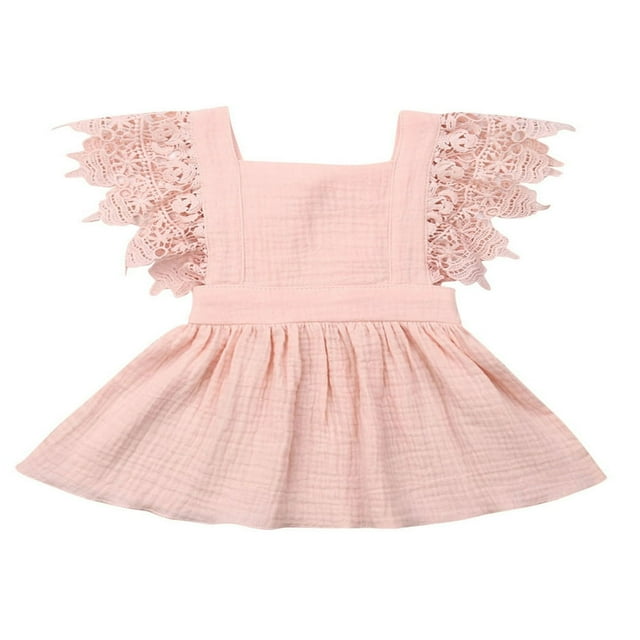 Bébé Fille Été Robe Sans Manches Fusée Manches Dentelle Patchwork V Dos Sundress