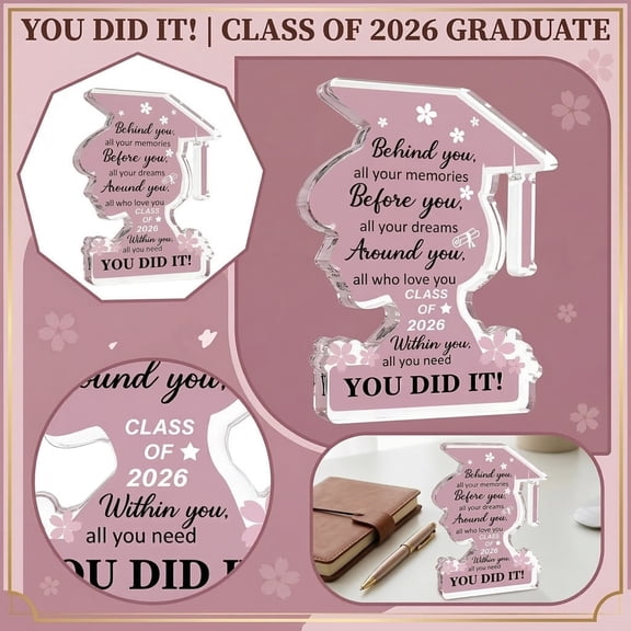 2026 Graduation Decorations, Pink Cherry Blossom, 3.15X2.36 In, Acrylic Ornament 2026, Cap DecorationsforGraduation, Floral Decor, Graduation Decor, Table Display, Graduation