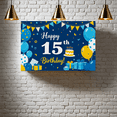 thumbnail image 5 of Blue Themed 15th Birthday Backdrop Banner with Balloons Cake Presents and Stars Background Decoration for Birthday Party Photography Props Decor Happy Birthday Supplies, 5 of 8