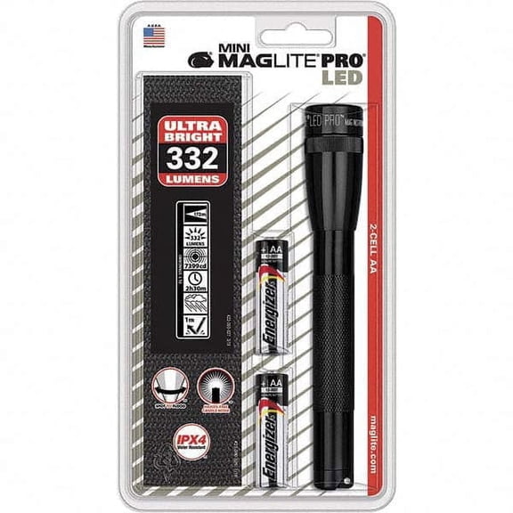 Mag-Lite Clear LED Bulb, 272 Lumens, Mini Flashlight Black Aluminum Body, 2 AA Alkaline Batteries Included