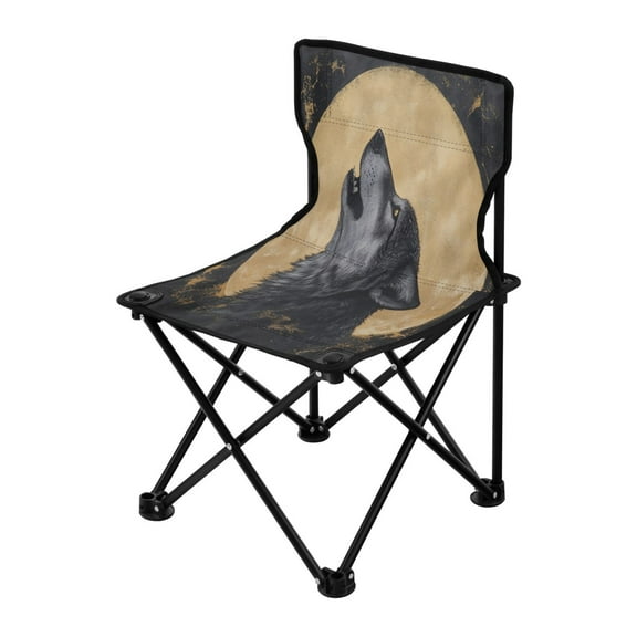Outdoor Folding Chair 14.46x14.46x22.83 Inches, Camping Folding Chair Easy to Carry Ideal for Outdoor Picnics Camping Park Fishing Gray Wolf under The Moon