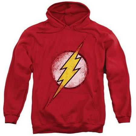Trevco Jla-Destroyed Flash Logo Adult Pull-Over Hoodie, Red - XL
