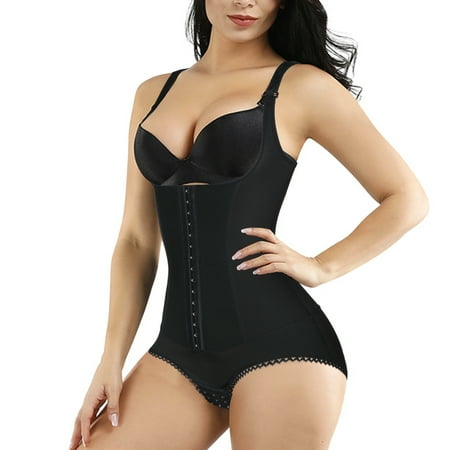 

Eleady Women Waist Trainer Bodysuit Tummy Control Shapewear Slim Full Body Shaper Open Bust Corset Cincher(Black Large)