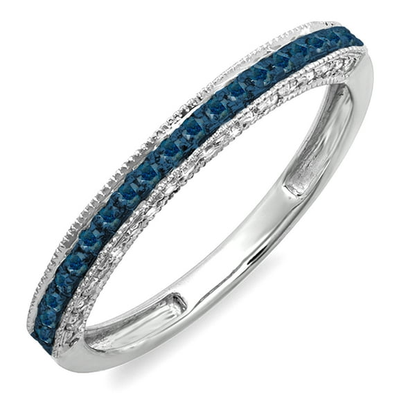 Dazzlingrock Collection 0.40 CT 14K Round Blue, White Diamond Ladies Wedding Band, White Gold Size 5