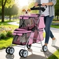 thumbnail image 3 of 4 Wheels Pet Stroller Dog Cat Stroller, Foldable 2 Cages Strollers Kitten Puppy Carriages w/Cup Holders Soft Pad for Small Medium Dogs Cats (Pink), 3 of 10