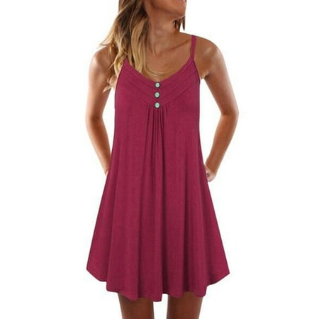 

Avamo Women Sleeveless Pajamas Dress Summer Casual Solid Color Nightgown Night Shirt Sleepwear Nightwear