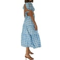 thumbnail image 5 of Seyurigaoka Women Juniors Short Sleeve A-line Dress, Fashion Plaid V-neck Tie-up Backless Mid-length Dress, 5 of 9