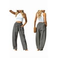 thumbnail image 3 of Women Summer Beach Vacation Pants High Waisted Printed Loose Flowy Casual Palazzo Lounge Trousers Grey XXL, 3 of 7