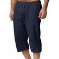 thumbnail image 4 of Ecqkame Men's Linen Cotton Cropped Pants Casual Loose Elastic Waist Drawstring Pants Straight-Leg Lightweight Pants Navy XL, 4 of 6
