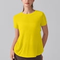 thumbnail image 7 of Yoga Workout Short Sleeve Tees for Women Crewneck Ruched Back Cutout Loose Tunic Tops Lightweight Quick Dry Athletic Shirts Activewear Yellow, 7 of 7