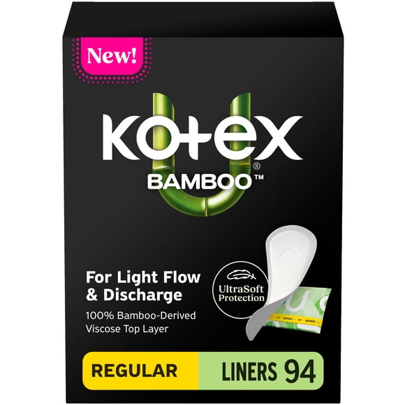 Kotex Bamboo Wrapped Liners, Light Absorbency, Regular Length, 94 Count