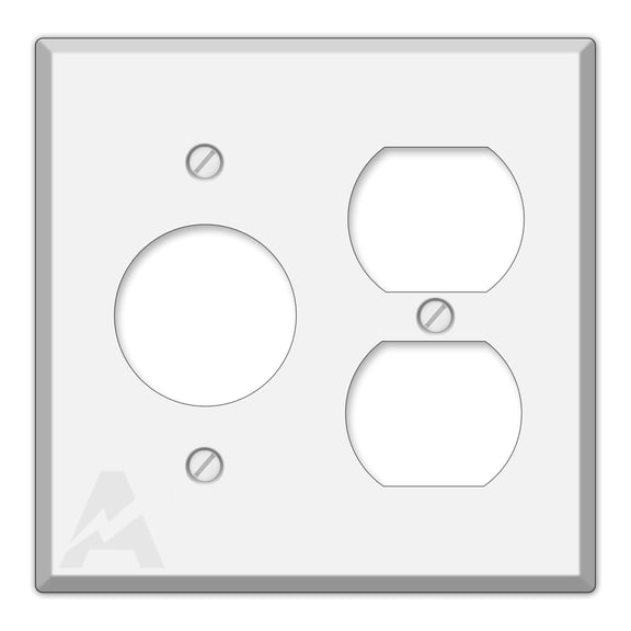 Airmont Products Standard Size White Metal Wall Plate, Made in USA, 2-Gang Combination Outlet Cover, Duplex Outlet Single Receptacle 1.406 in, Painted Metal Switch Cover, Matching Screws Included